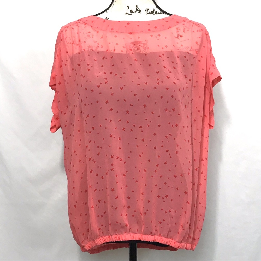 A.N.A. Sheer Star Blouse Sz XL in Salmon
